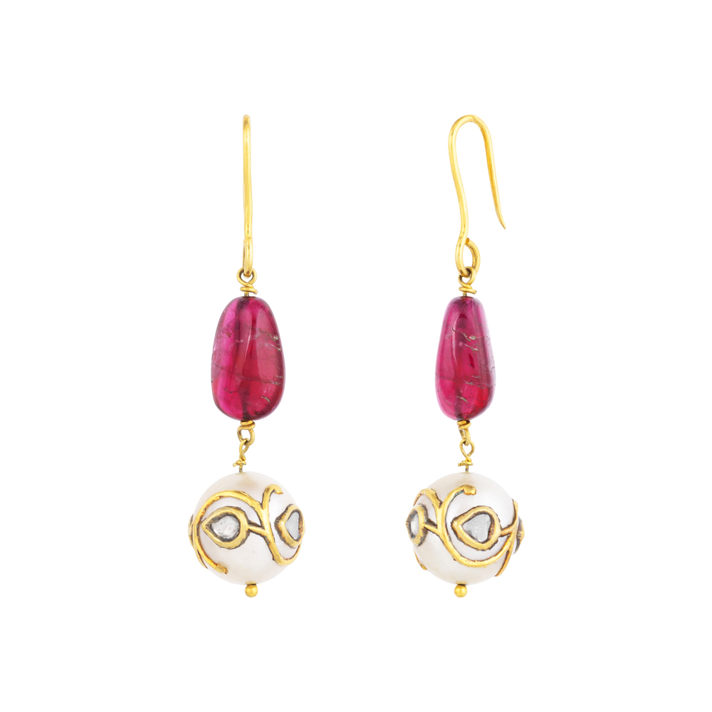 Tourmaline Drop Earrings with Jadau Pearl Bead and Fish Hook